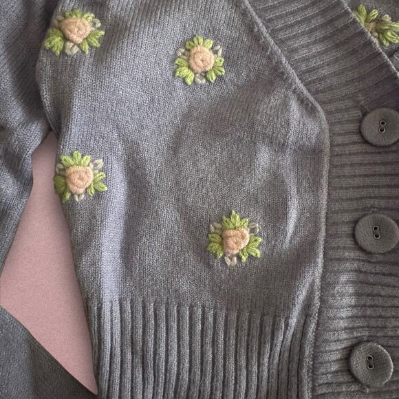 NWT Dolls Kill Sugar Thrillz Purple Floral Embroidered Cropped Cardigan - Picture 3 of 4